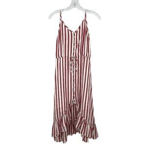 Rails Burgundy and Cream Striped High Low Dress
